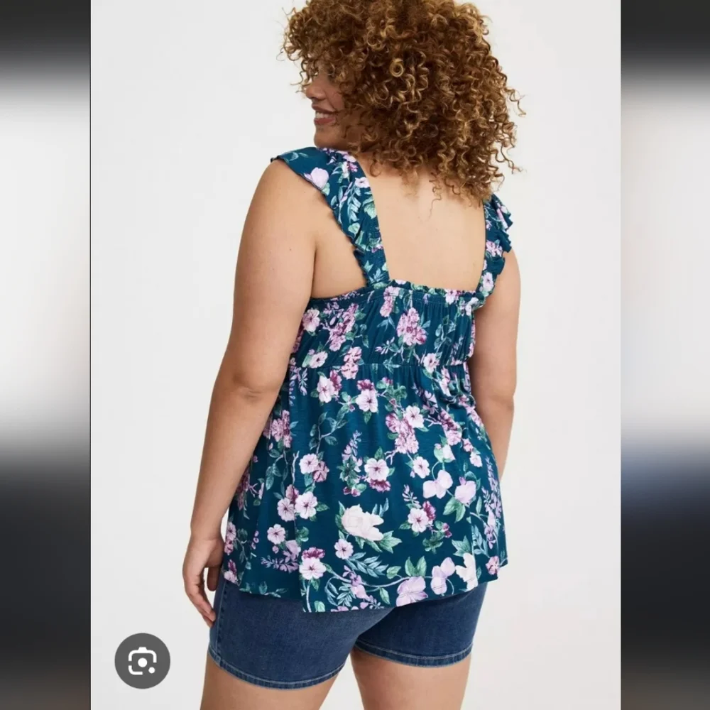 Torrid Blue Ruffled Sleeveless Tank Top - Picture 5 of 11